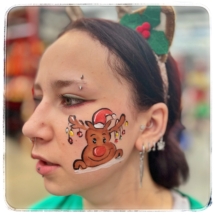 Cute cheek design, reindeer with a santa hat and xmas lights